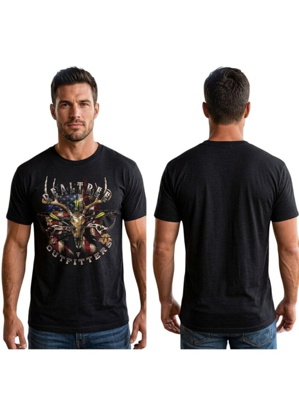 Delta Pro Weight Mens Medium Black Realtree Outfitters Graphic T-Shirt 18" P2P